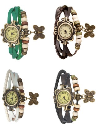 NS18 Vintage Butterfly Rakhi Combo of 4 Green, White, Brown And Black Analog Watch  - For Women   Watches  (NS18)