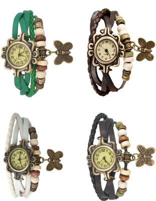 

NS18 Vintage Butterfly Rakhi Combo of 4 Green, White, Brown And Black Watch - For Women