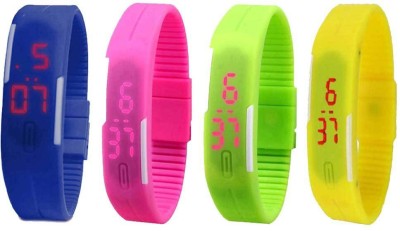 NS18 Silicone Led Magnet Band Combo of 4 Blue, Pink, Green And Yellow Digital Watch  - For Boys & Girls   Watches  (NS18)