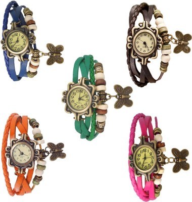 NS18 Vintage Butterfly Rakhi Combo of 5 Blue, Brown, Green, Orange And Pink Analog Watch  - For Women   Watches  (NS18)