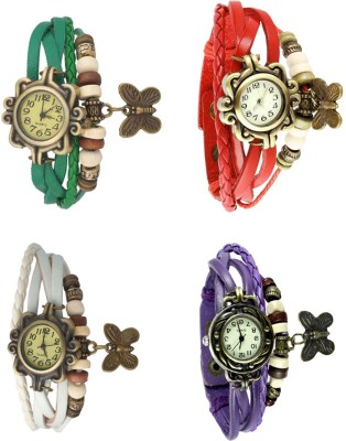 NS18 Vintage Butterfly Rakhi Combo of 4 Green, White, Red And Purple Analog Watch  - For Women   Watches  (NS18)