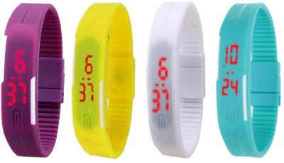NS18 Silicone Led Magnet Band Watch Combo of 4 Purple, Yellow, White And Sky Blue Digital Watch  - For Couple   Watches  (NS18)