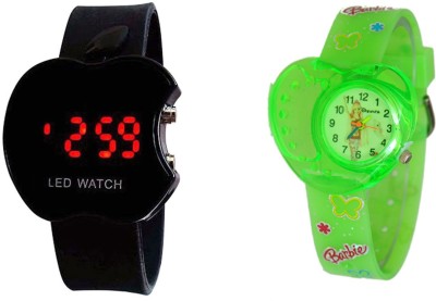 COSMIC COMBO OF 2 KIDS WATCH- BLACK APPLE LED + GREEN HELLO KITTY Analog-Digital Watch  - For Girls   Watches  (COSMIC)