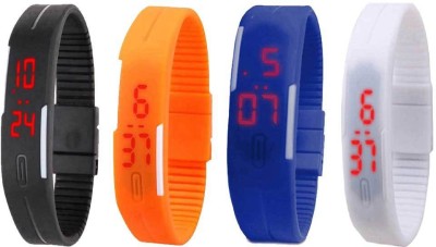 NS18 Silicone Led Magnet Band Combo of 4 Black, Orange, Blue And White Digital Watch  - For Boys & Girls   Watches  (NS18)
