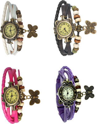 

NS18 Vintage Butterfly Rakhi Combo of 4 White, Pink, Black And Purple Watch - For Women