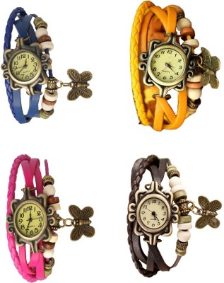 NS18 Vintage Butterfly Rakhi Combo of 4 Blue, Pink, Yellow And Brown Analog Watch  - For Women   Watches  (NS18)