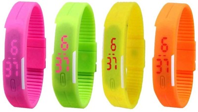NS18 Silicone Led Magnet Band Combo of 4 Pink, Green, Yellow And Orange Digital Watch  - For Boys & Girls   Watches  (NS18)