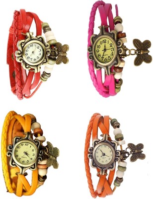NS18 Vintage Butterfly Rakhi Combo of 4 Red, Yellow, Pink And Orange Analog Watch  - For Women   Watches  (NS18)