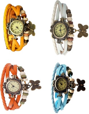 NS18 Vintage Butterfly Rakhi Combo of 4 Yellow, Orange, White And Sky Blue Analog Watch  - For Women   Watches  (NS18)