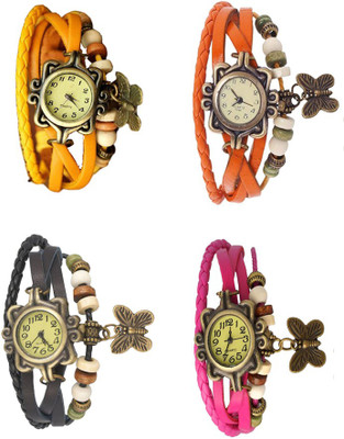 

NS18 Vintage Butterfly Rakhi Combo of 4 Yellow, Black, Orange And Pink Watch - For Women