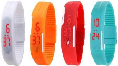 NS18 Silicone Led Magnet Band Watch Combo of 4 White, Orange, Red And Sky Blue Digital Watch  - For Couple   Watches  (NS18)