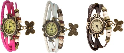 NS18 Vintage Butterfly Rakhi Watch Combo of 3 Pink, White And Brown Analog Watch  - For Women   Watches  (NS18)