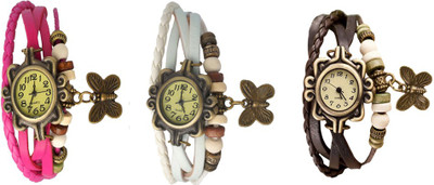 

NS18 Vintage Butterfly Rakhi Watch Combo of 3 Pink, White And Brown Watch - For Women