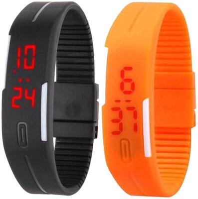 NS18 Silicone Led Magnet Band Set of 2 Black And Orange Digital Watch  - For Boys & Girls   Watches  (NS18)