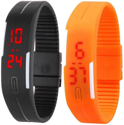 View NS18 Silicone Led Magnet Band Set of 2 Black And Orange Digital Watch  - For Boys & Girls Wrist Watches Price Online(NS18)