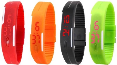 NS18 Silicone Led Magnet Band Combo of 4 Red, Orange, Black And Green Digital Watch  - For Boys & Girls   Watches  (NS18)