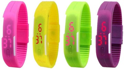 NS18 Silicone Led Magnet Band Watch Combo of 4 Pink, Yellow, Green And Purple Digital Watch  - For Couple   Watches  (NS18)