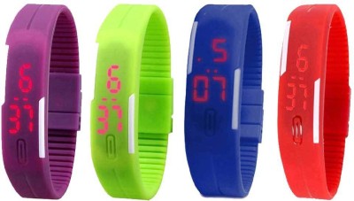 NS18 Silicone Led Magnet Band Watch Combo of 4 Purple, Green, Blue And Red Digital Watch  - For Couple   Watches  (NS18)