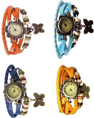 NS18 Vintage Butterfly Rakhi Combo of 4 Orange, Blue, Sky Blue And Yellow Analog Watch  - For Women   Watches  (NS18)