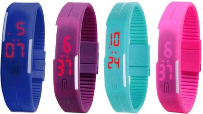 NS18 Silicone Led Magnet Band Watch Combo of 4 Blue, Purple, Sky Blue And Pink Digital Watch  - For Couple   Watches  (NS18)
