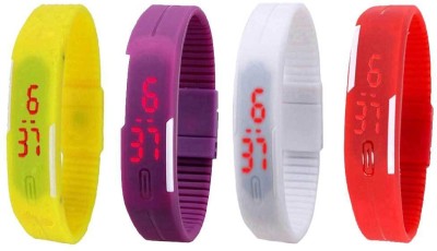 NS18 Silicone Led Magnet Band Watch Combo of 4 Yellow, Purple, White And Red Digital Watch  - For Couple   Watches  (NS18)