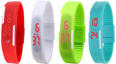 

NS18 Silicone Led Magnet Band Watch Combo of 4 Red, White, Green And Sky Blue Watch - For Couple