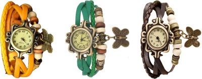 NS18 Vintage Butterfly Rakhi Watch Combo of 3 Yellow, Green And Brown Analog Watch  - For Women   Watches  (NS18)