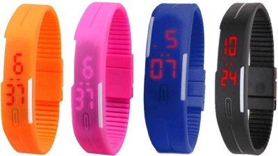 

Kissu Led Magnet Band Combo of 4 Orange, Pink, Blue And Black Watch - For Men & Women