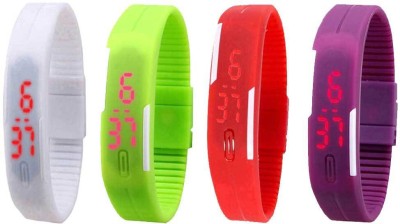 NS18 Silicone Led Magnet Band Watch Combo of 4 White, Green, Red And Purple Digital Watch  - For Couple   Watches  (NS18)