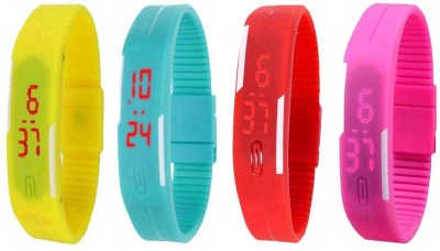 NS18 Silicone Led Magnet Band Watch Combo of 4 Yellow, Sky Blue, Red And Pink Watch  - For Couple   Watches  (NS18)