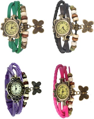 NS18 Vintage Butterfly Rakhi Combo of 4 Green, Purple, Black And Pink Analog Watch  - For Women   Watches  (NS18)