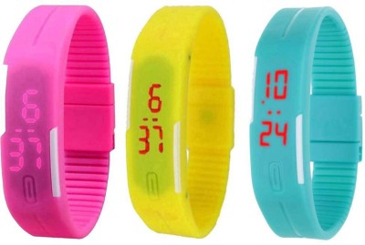 NS18 Silicone Led Magnet Band Combo of 3 Pink, Yellow And Sky Blue Digital Watch  - For Boys & Girls   Watches  (NS18)