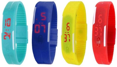 NS18 Silicone Led Magnet Band Watch Combo of 4 Sky Blue, Blue, Yellow And Red Digital Watch  - For Couple   Watches  (NS18)