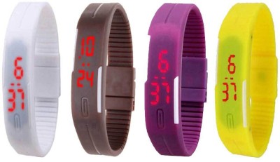 NS18 Silicone Led Magnet Band Combo of 4 White, Brown, Purple And Yellow Digital Watch  - For Boys & Girls   Watches  (NS18)