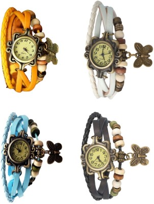 NS18 Vintage Butterfly Rakhi Combo of 4 Yellow, Sky Blue, White And Black Analog Watch  - For Women   Watches  (NS18)