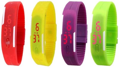 NS18 Silicone Led Magnet Band Combo of 4 Red, Yellow, Purple And Green Digital Watch  - For Boys & Girls   Watches  (NS18)