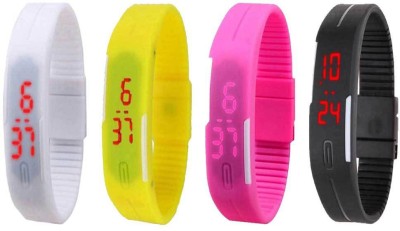 NS18 Silicone Led Magnet Band Combo of 4 White, Yellow, Pink And Black Digital Watch  - For Boys & Girls   Watches  (NS18)