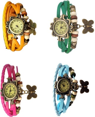 NS18 Vintage Butterfly Rakhi Combo of 4 Yellow, Pink, Green And Sky Blue Analog Watch  - For Women   Watches  (NS18)