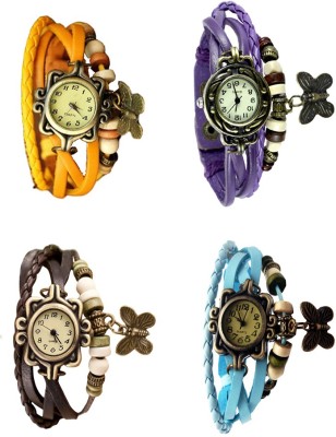 NS18 Vintage Butterfly Rakhi Combo of 4 Yellow, Brown, Purple And Sky Blue Analog Watch  - For Women   Watches  (NS18)