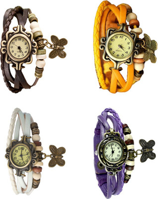 

Kissu Vintage Rakhi Combo of 4 Brown, White, Yellow And Purple Watch - For Women