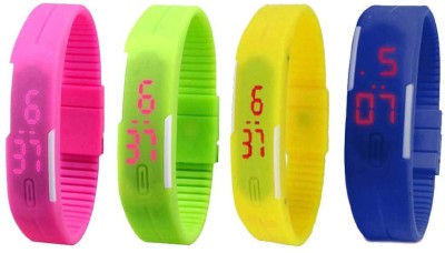 NS18 Silicone Led Magnet Band Combo of 4 Pink, Green, Yellow And Blue Digital Watch  - For Boys & Girls   Watches  (NS18)