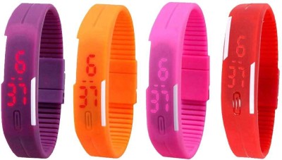 NS18 Silicone Led Magnet Band Watch Combo of 4 Purple, Orange, Pink And Red Digital Watch  - For Couple   Watches  (NS18)