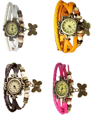 

Kissu Vintage Rakhi Combo of 4 White, Brown, Yellow And Pink Watch - For Women