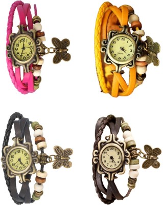 NS18 Vintage Butterfly Rakhi Combo of 4 Pink, Black, Yellow And Brown Analog Watch  - For Women   Watches  (NS18)