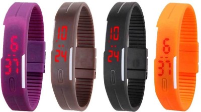 NS18 Silicone Led Magnet Band Combo of 4 Purple, Brown, Black And Orange Digital Watch  - For Boys & Girls   Watches  (NS18)