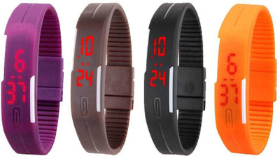 NS18 Silicone Led Magnet Band Combo of 4 Purple, Brown, Black And Orange Digital Watch  - For Boys & Girls   Watches  (NS18)