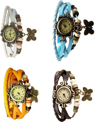 

Kissu Vintage Rakhi Combo of 4 White, Yellow, Sky Blue And Brown Watch - For Women