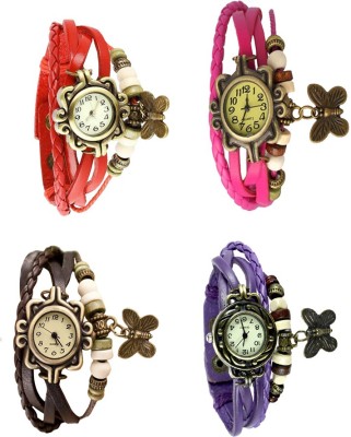 NS18 Vintage Butterfly Rakhi Combo of 4 Red, Brown, Pink And Purple Analog Watch  - For Women   Watches  (NS18)