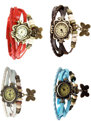 

Kissu Vintage Rakhi Combo of 4 Red, White, Brown And Sky Blue Watch - For Women