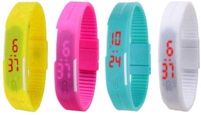 NS18 Silicone Led Magnet Band Combo of 4 Yellow, Pink, Sky Blue And White Digital Watch  - For Boys & Girls   Watches  (NS18)